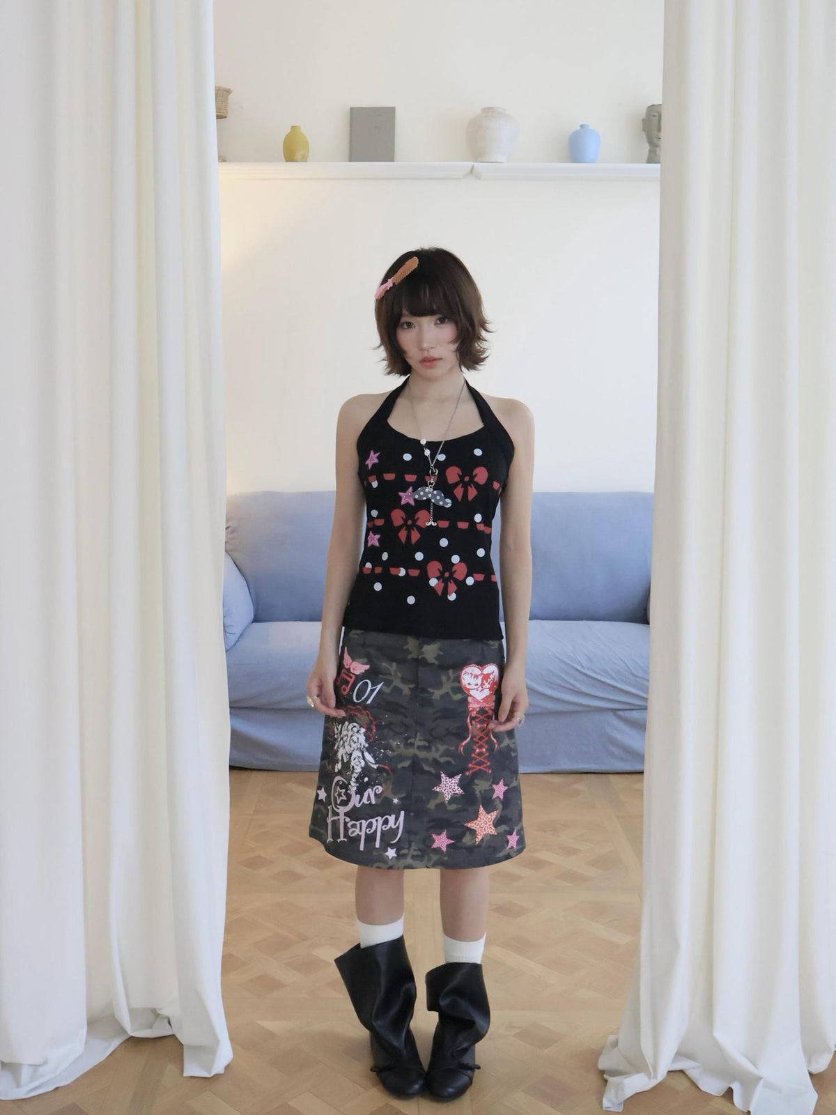 OurHappy Vintage Print Slim Fit Women&
