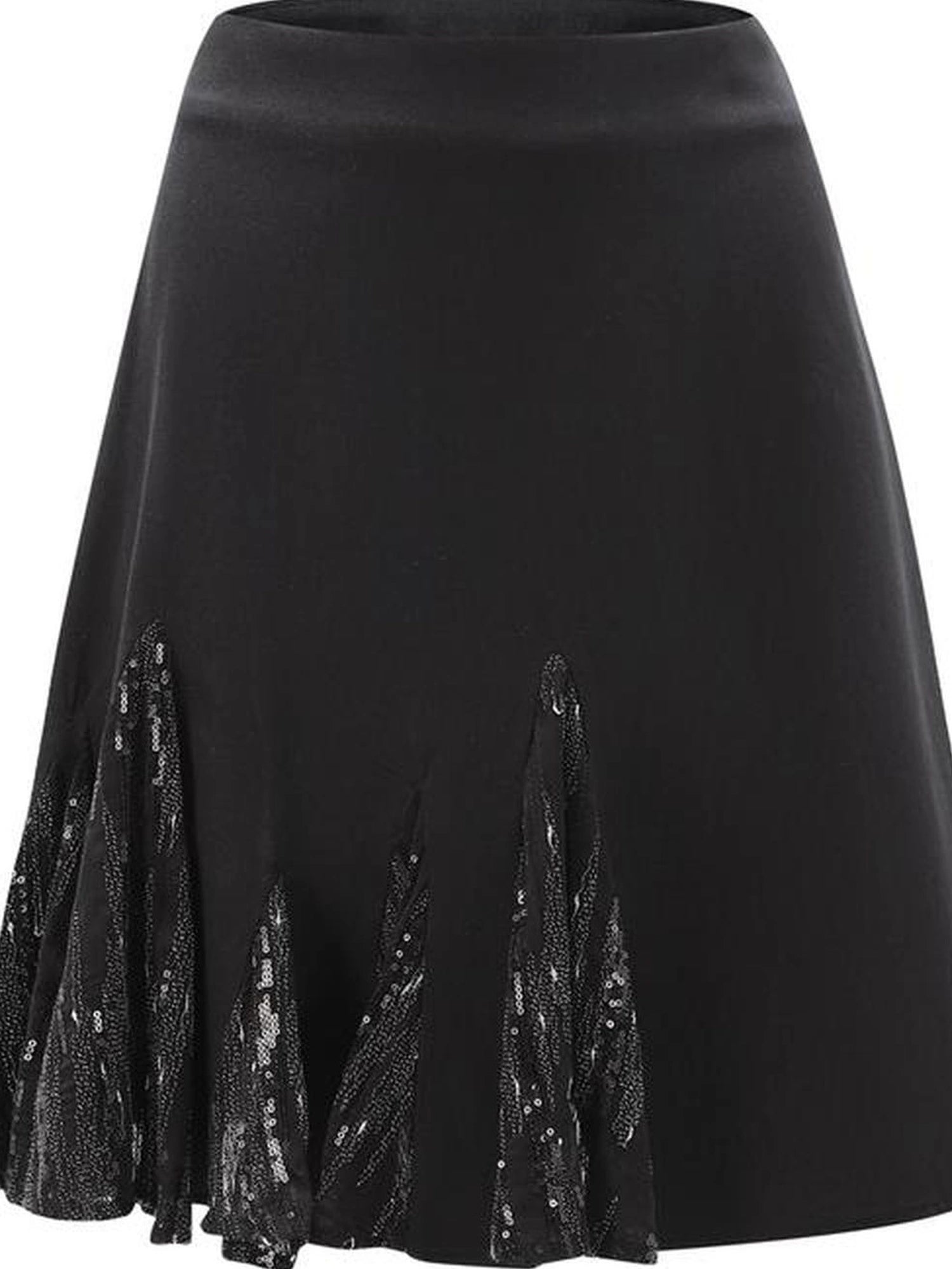 Outmode Pleated Sequin Trim Black Maxi Skirt