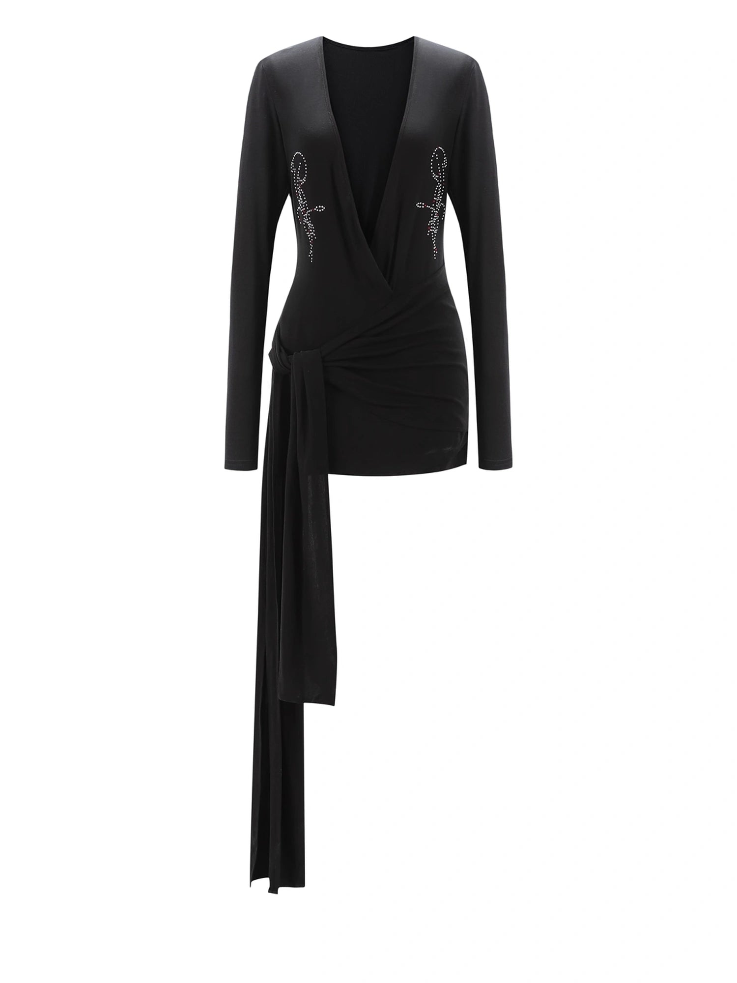 Outmode_Punk_Studded_Ribbon_Tie_Dress_V-neck_T-shirt_Long_Sleeve_MISSTT