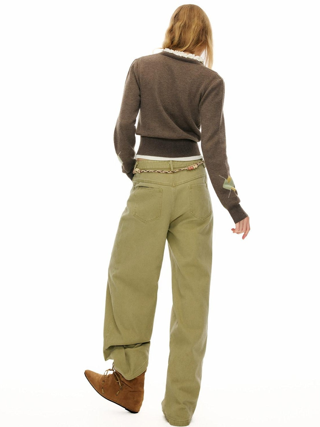 OuttheBlue 100% Cotton Animal Print Casual Natural Waist Button Fly Women Straight Pants