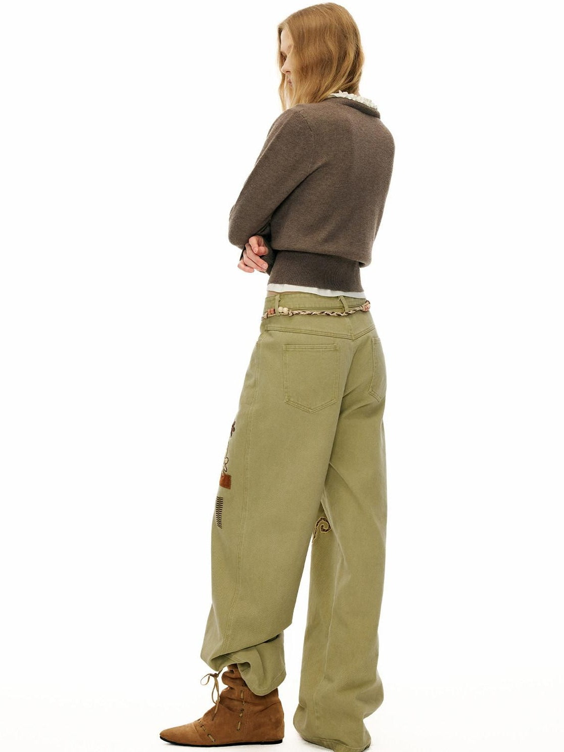 OuttheBlue 100% Cotton Animal Print Casual Natural Waist Button Fly Women Straight Pants