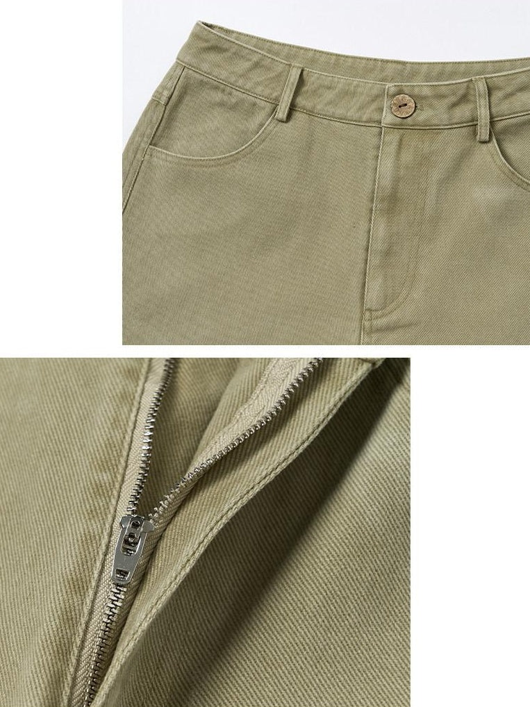 OuttheBlue 100% Cotton Animal Print Casual Natural Waist Button Fly Women Straight Pants