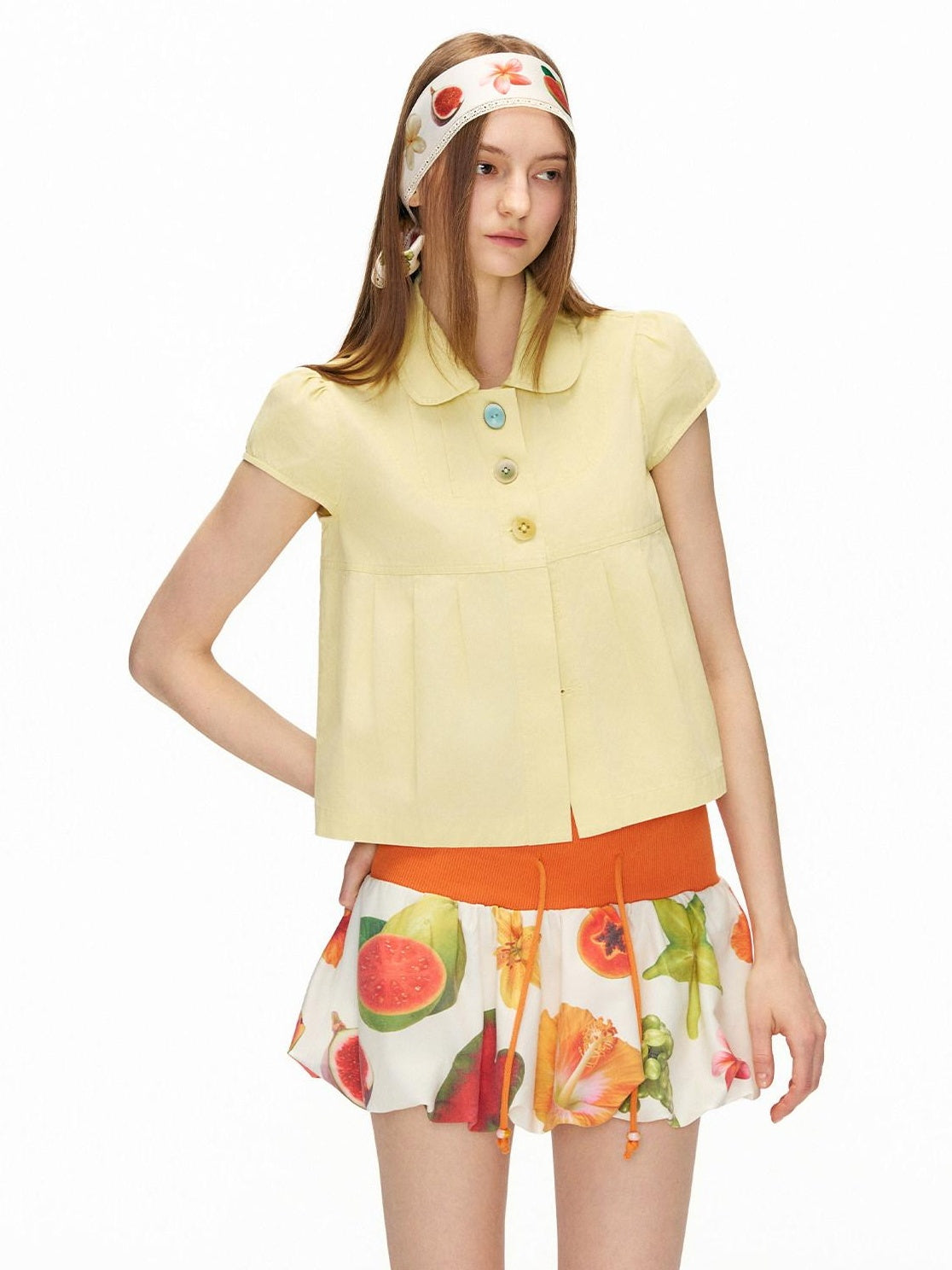 OuttheBlue 100% Cotton Vintage Slim Doll Collar Puff Sleeve Women Short Sleeve T-Shirts