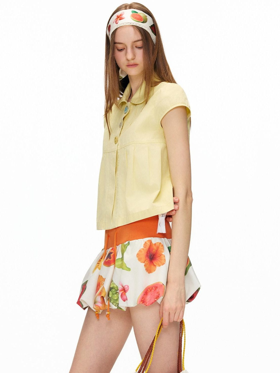 OuttheBlue 100% Cotton Vintage Slim Doll Collar Puff Sleeve Women Short Sleeve T-Shirts