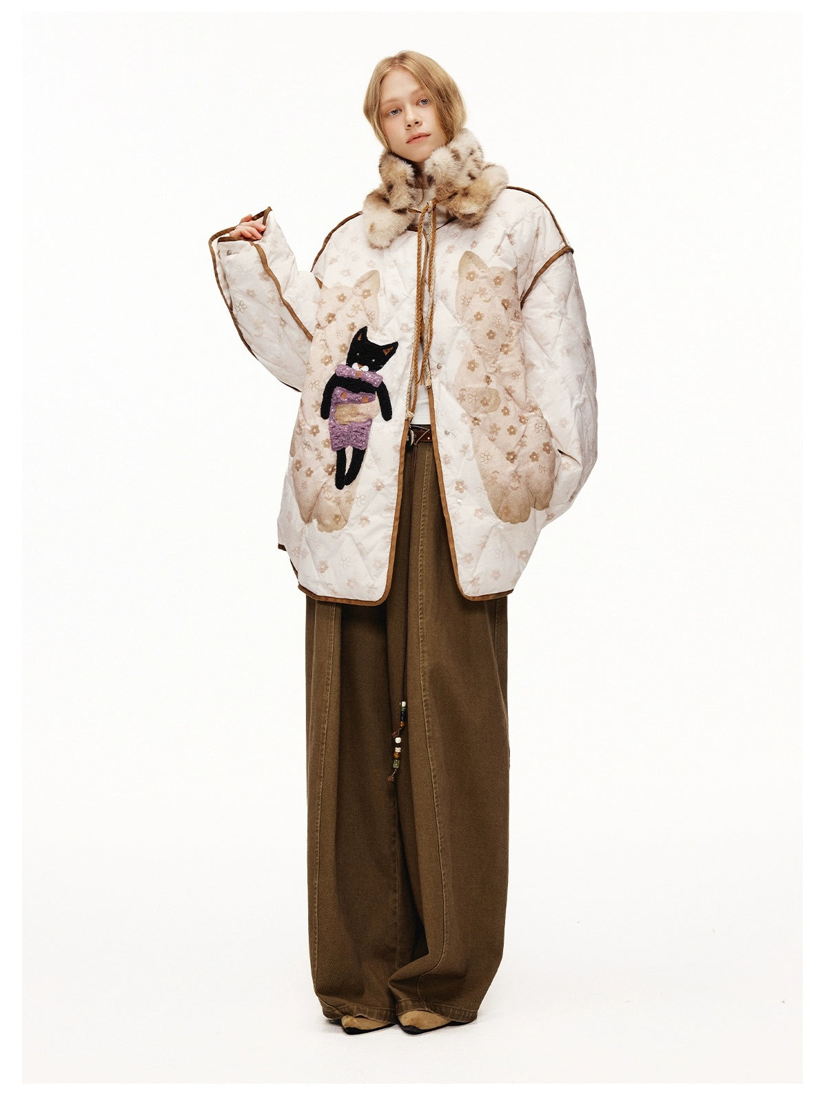 OuttheBlue 90% White Duck Down Diamond Quilted High Waist Apricot City Women Down Jacket