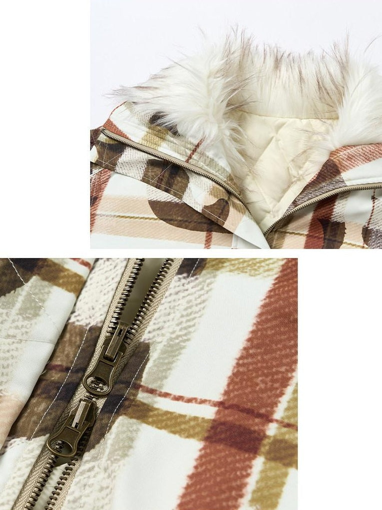 OuttheBlue 90% White Duck Down Warm Casual Print Stand Collar Low Waist Women Down Jackets