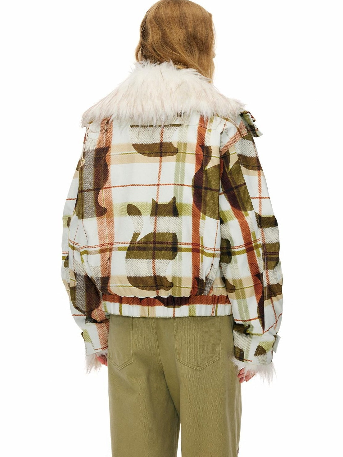 OuttheBlue 90% White Duck Down Warm Casual Print Stand Collar Low Waist Women Down Jackets