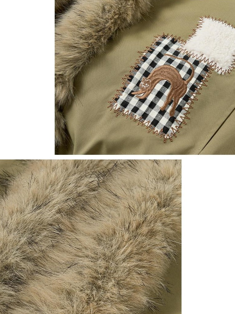 OuttheBlue 90% White Duck Down Warm Short High Waist Floral Embroidery Women Down Jackets