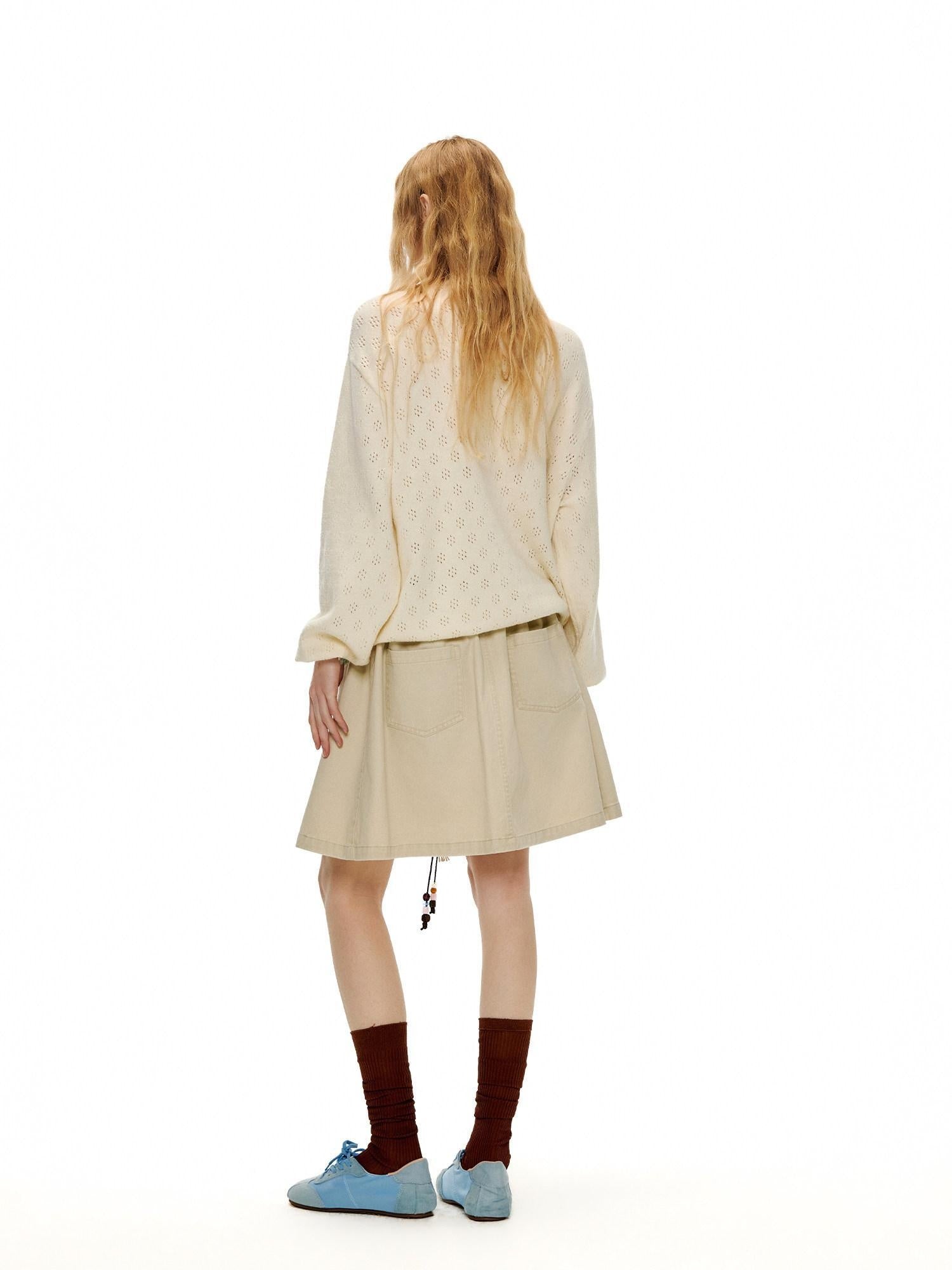 OuttheBlue Animal Embroidered Casual Buttoned Cardigan Regular Womens Beige Acrylic Sweater