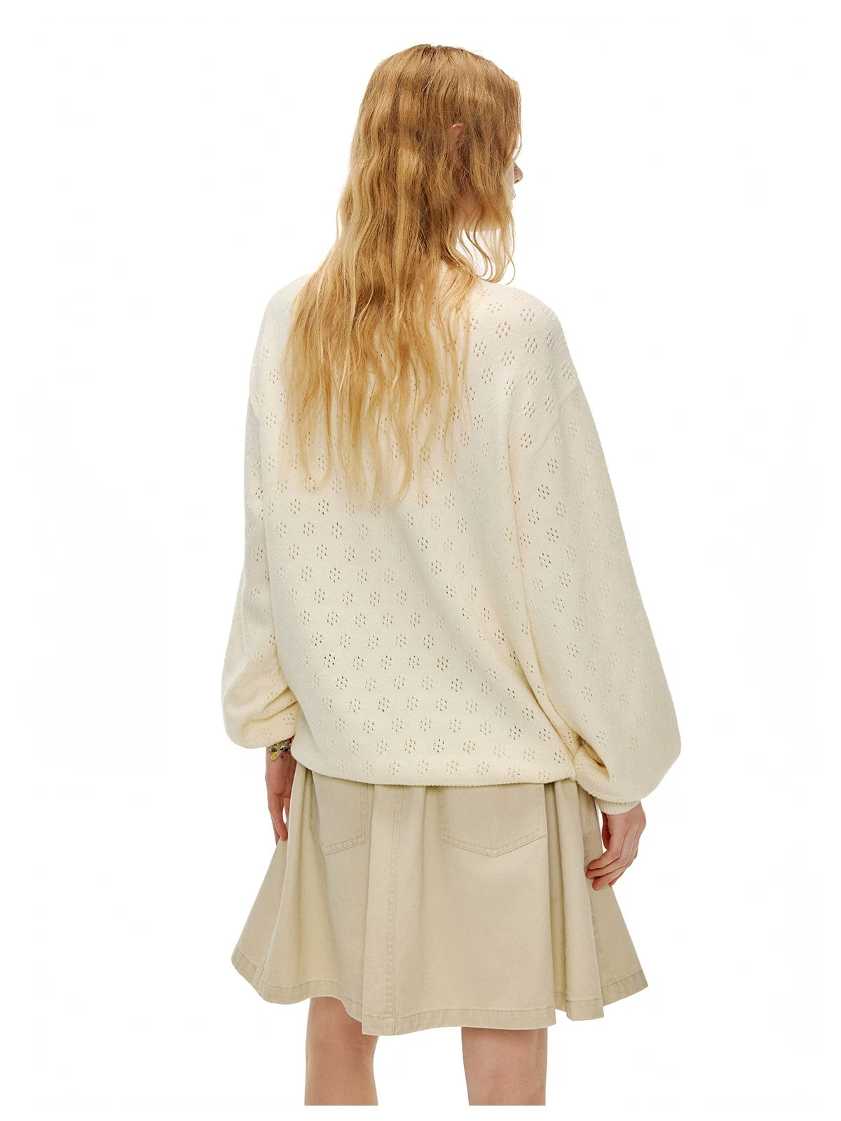 OuttheBlue Animal Embroidered Casual Buttoned Cardigan Regular Womens Beige Acrylic Sweater