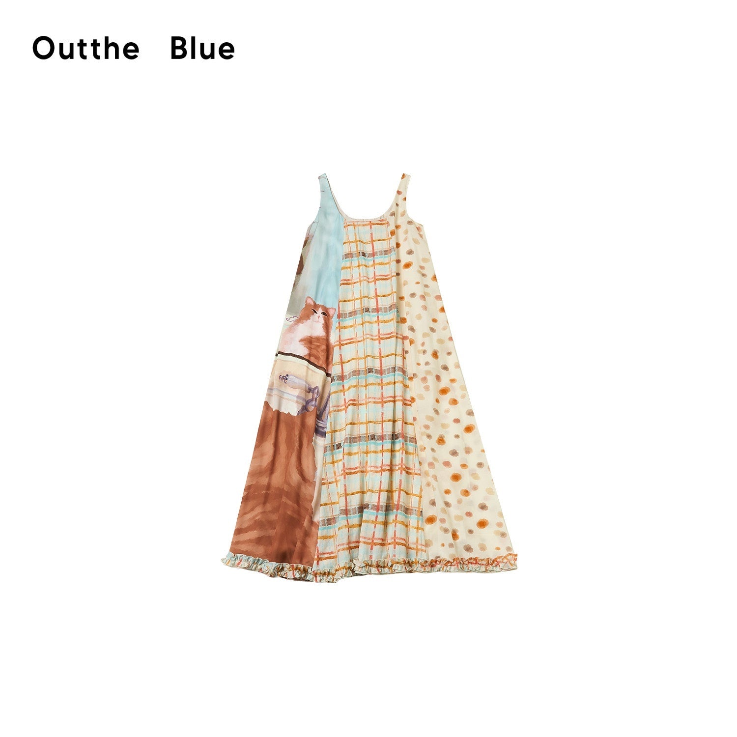 OuttheBlue_Apricot_Ruffle_Splice_U_Neck_A_Line_Women&