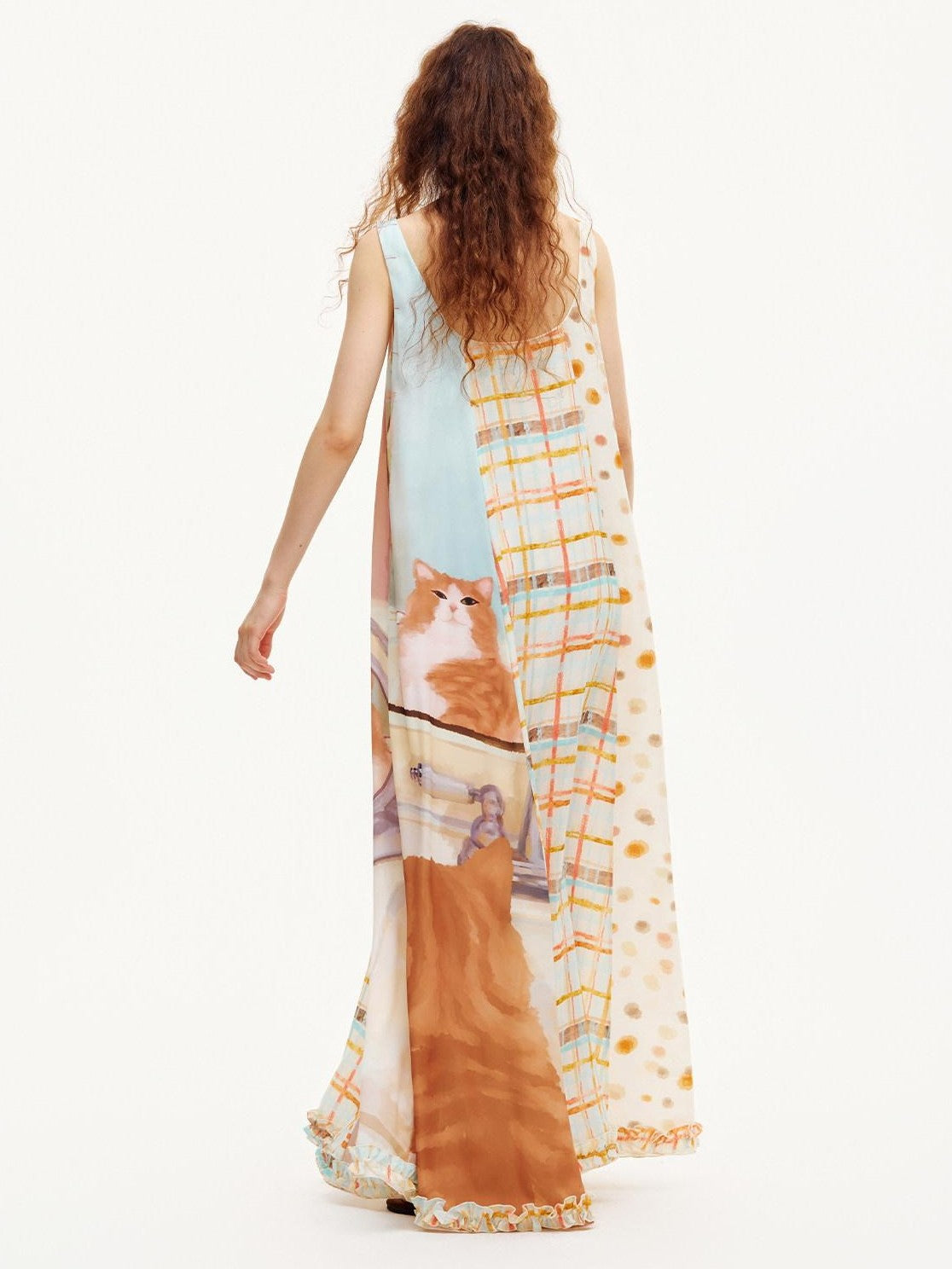 OuttheBlue Apricot Ruffle Splice U Neck A Line Women&