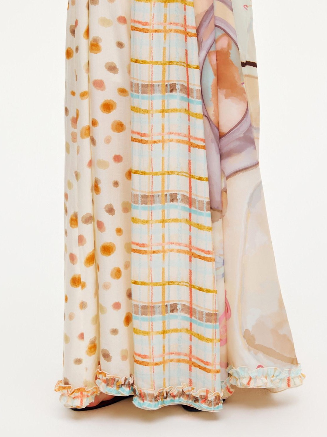 OuttheBlue Apricot Ruffle Splice U Neck A Line Women&