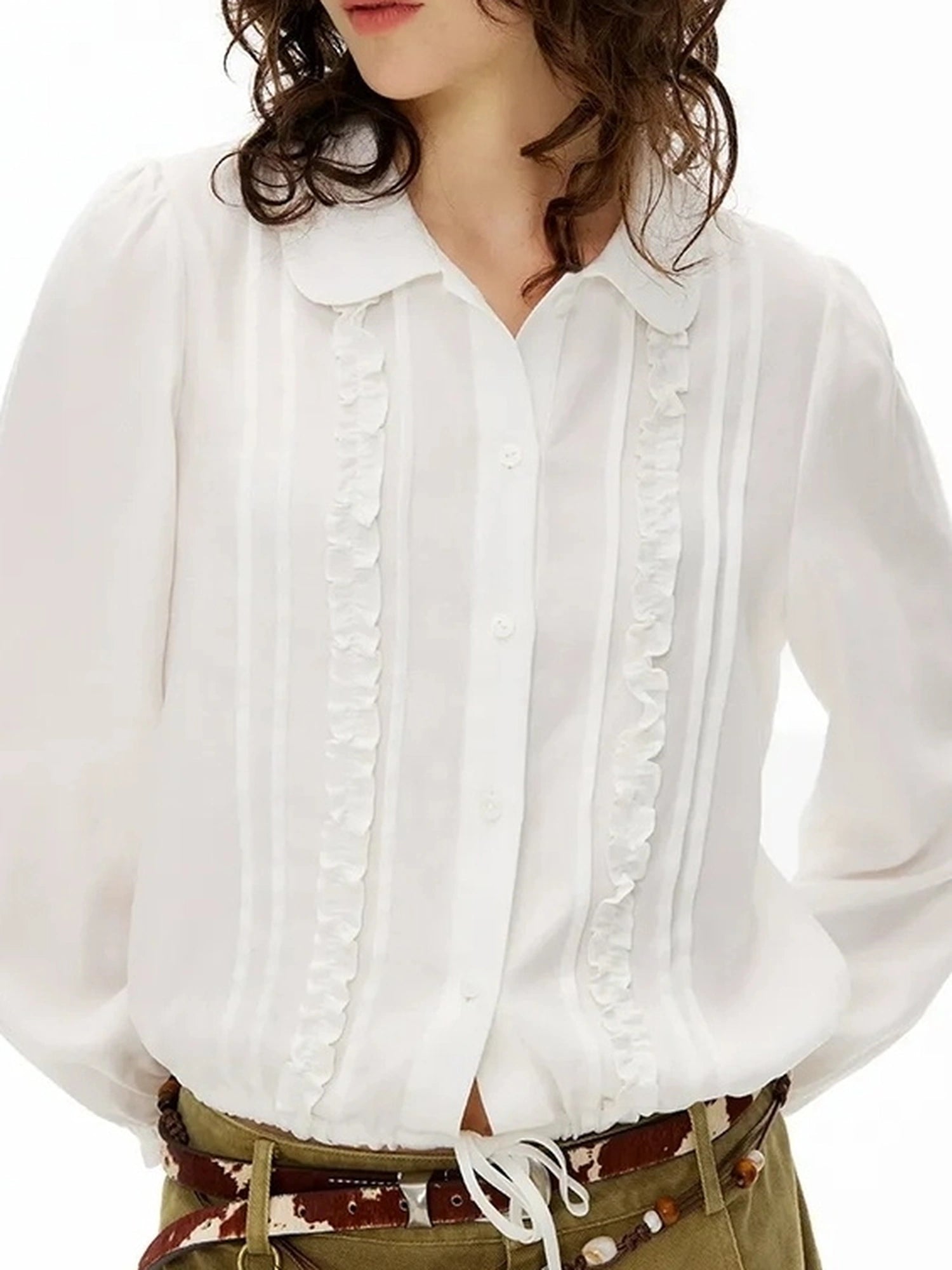 OuttheBlue Autumn Peter Pan Collar Lace Tie Relaxed Blouse