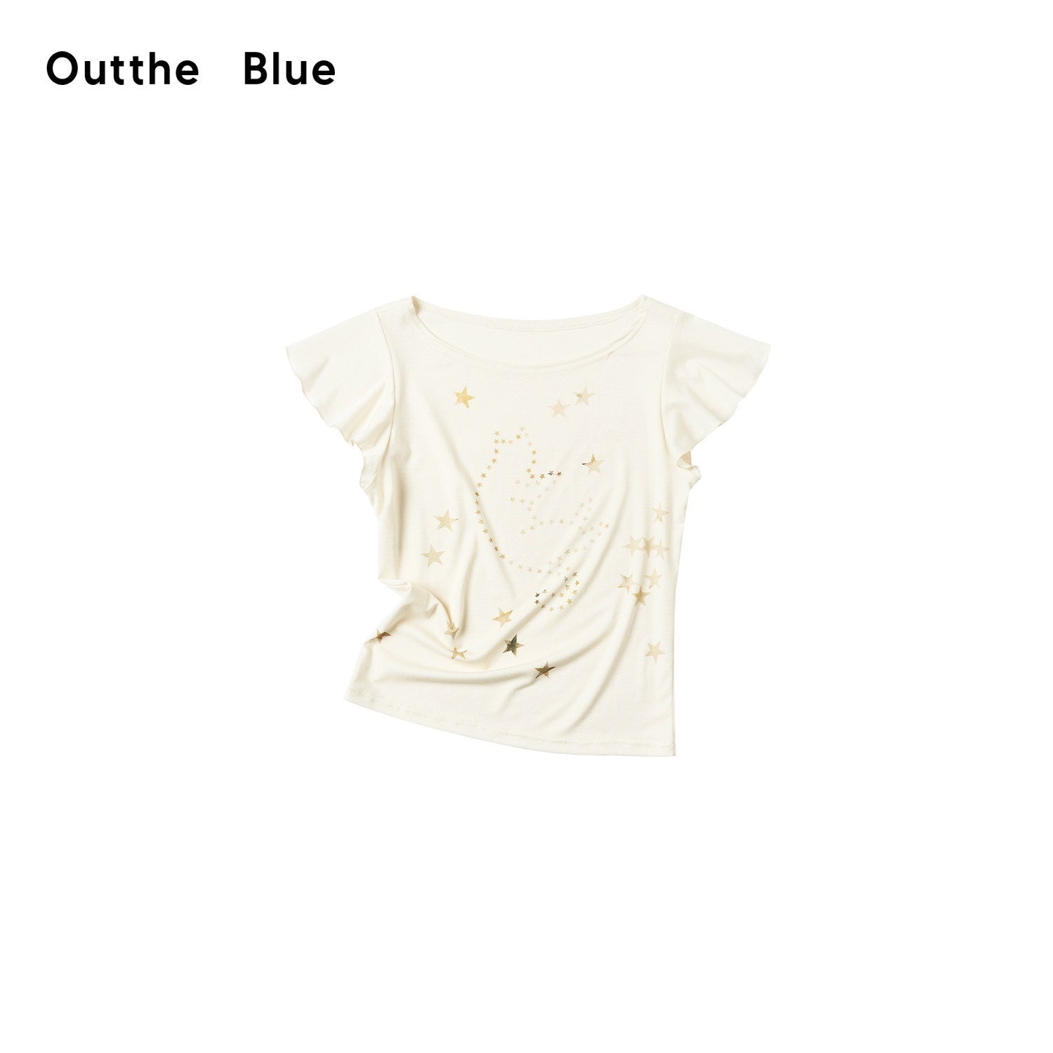 OuttheBlue_Beige_Star_Cat_Print_Ruffle_Sleeve_Slim_Waist_Women&