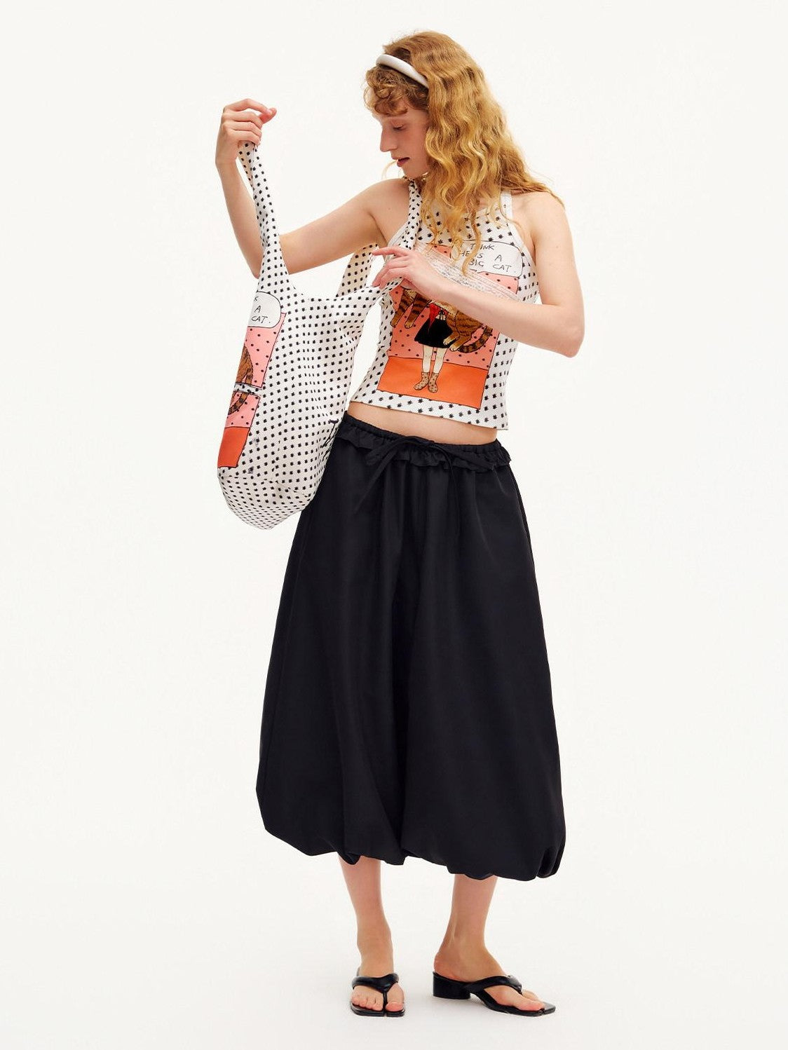 OuttheBlue Black Ruffle Waist Airy Cropped Lantern Women&
