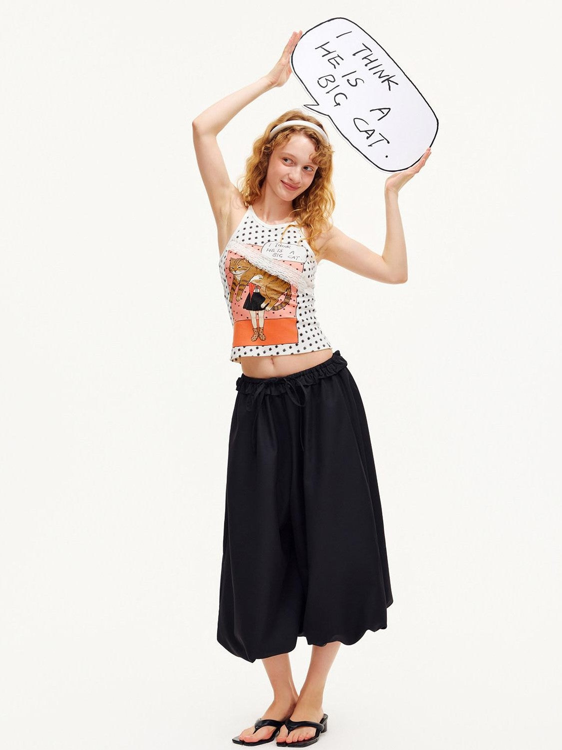 OuttheBlue Black Ruffle Waist Airy Cropped Lantern Women&