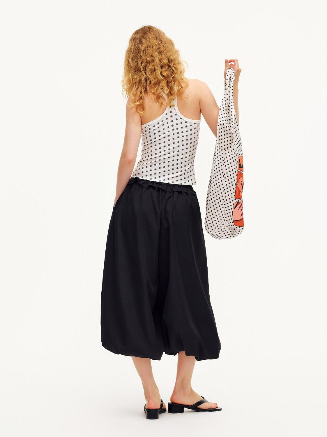 OuttheBlue Black Ruffle Waist Airy Cropped Lantern Women&