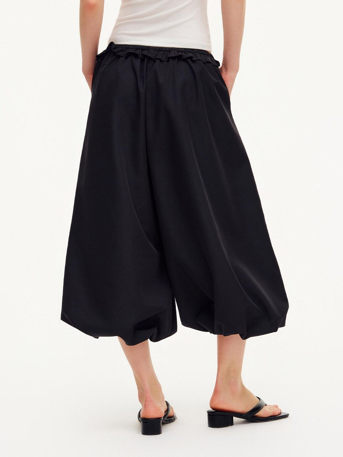 OuttheBlue Black Ruffle Waist Airy Cropped Lantern Women&
