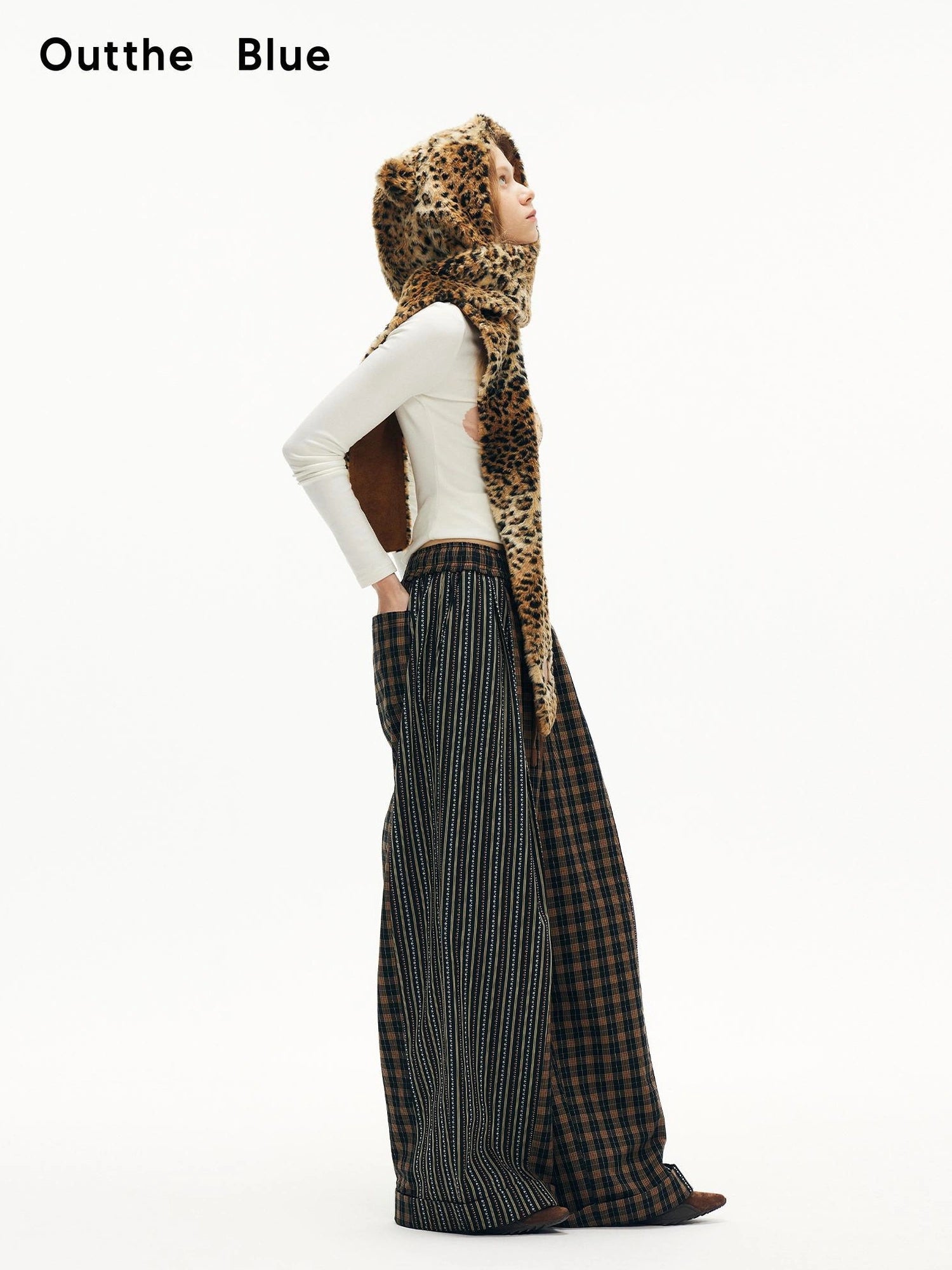 OuttheBlue Blue Stripe Check Wide Leg Pants