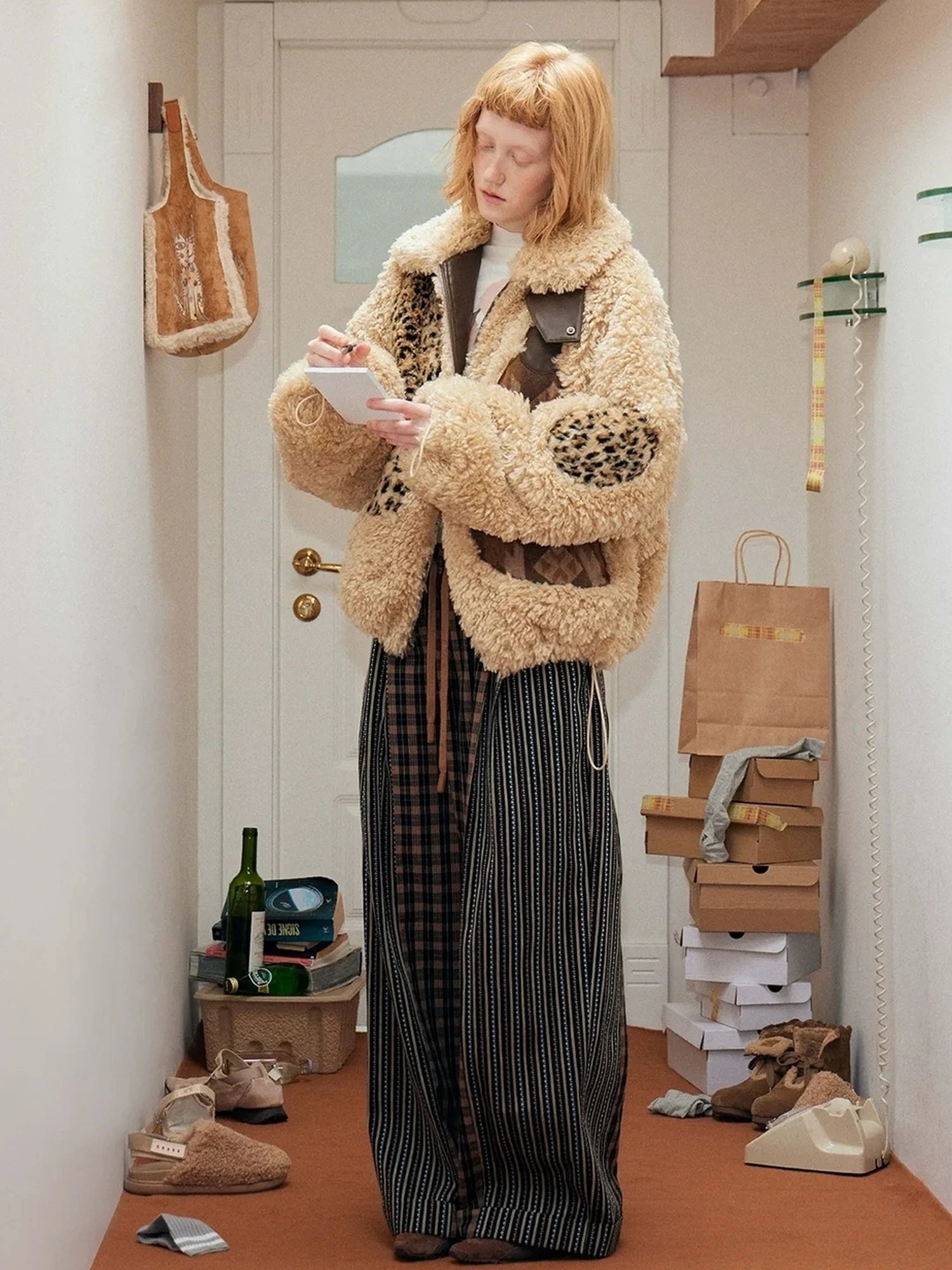 OuttheBlue Blue Stripe Check Wide Leg Pants