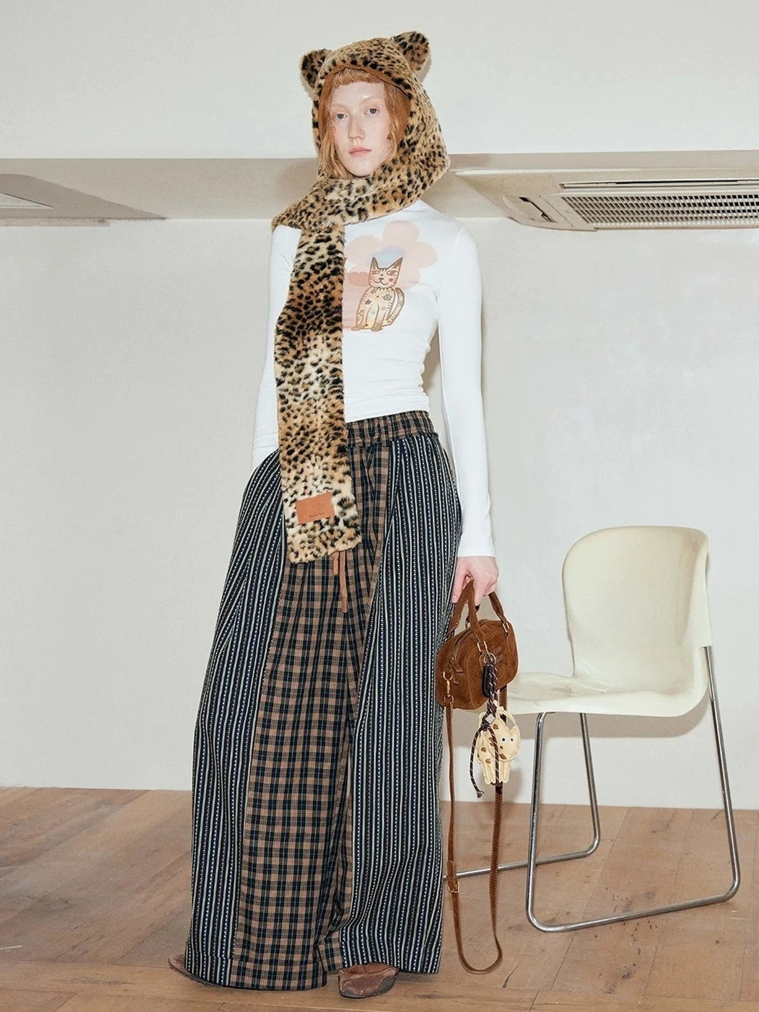 OuttheBlue Blue Stripe Check Wide Leg Pants