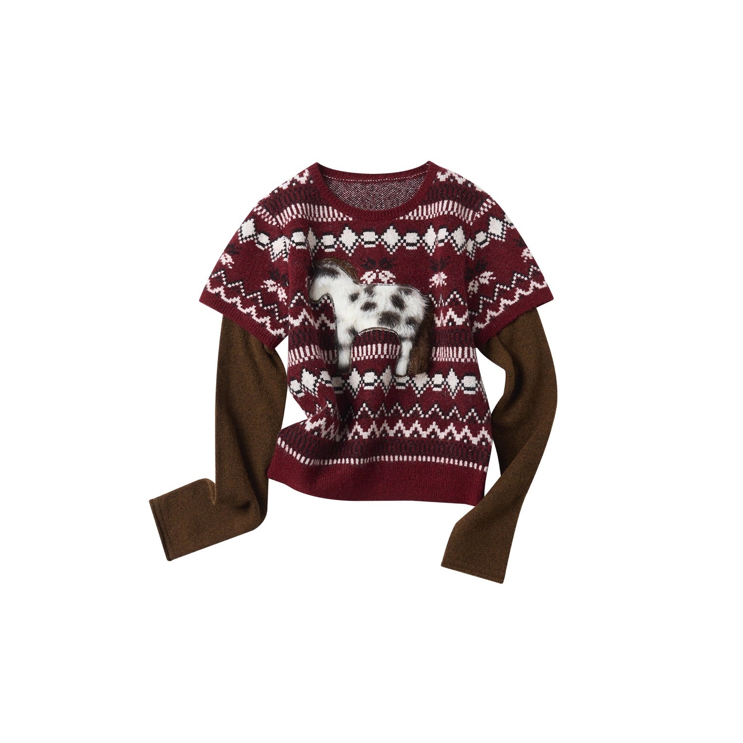 OuttheBlue_Bordeaux_Bear_Print_Layered_Casual_Cropped_Short_Sleeve_Crew_Neck_Women_Sweater_MISSTT