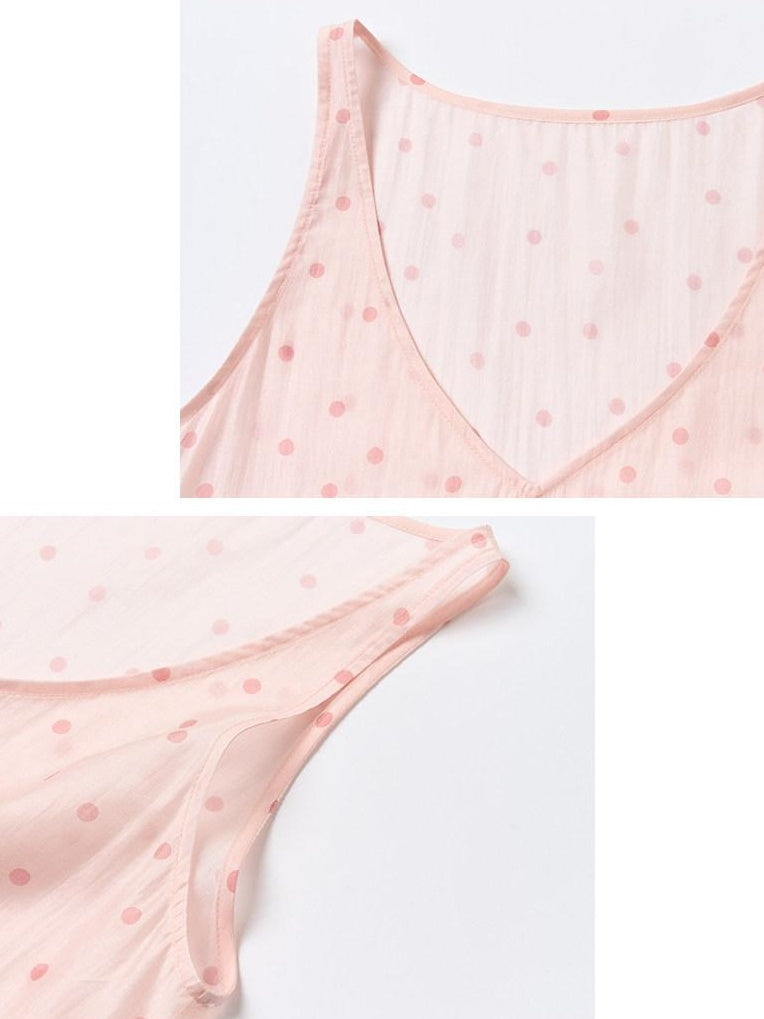 OuttheBlue Breathable Printed Lyocell A Line Slim Strap Loose Pink Polka Dot Camisoles