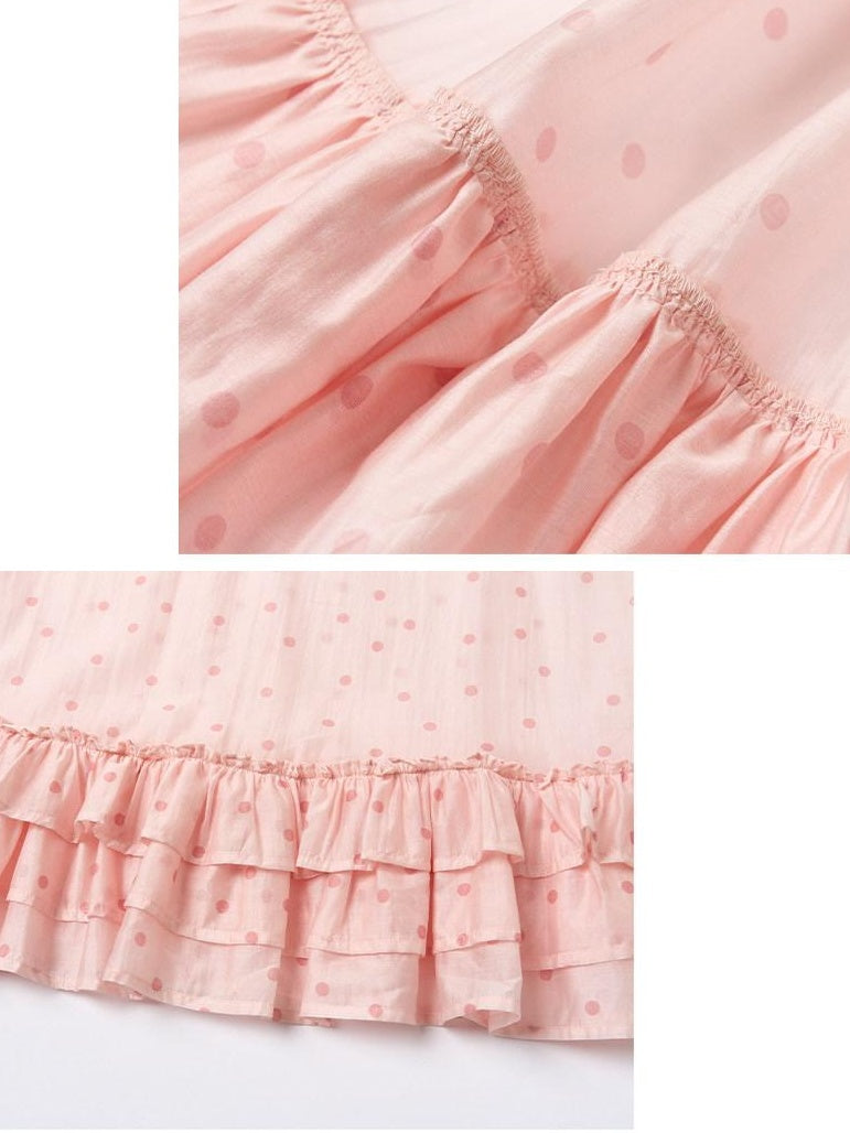 OuttheBlue Breathable Printed Lyocell A Line Slim Strap Loose Pink Polka Dot Camisoles