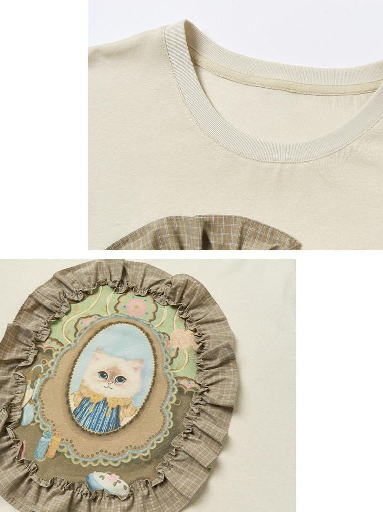 OuttheBlue Breathable Vintage Ruffle Loose Women Lyocell Linen Cotton Short Sleeve T-Shirts