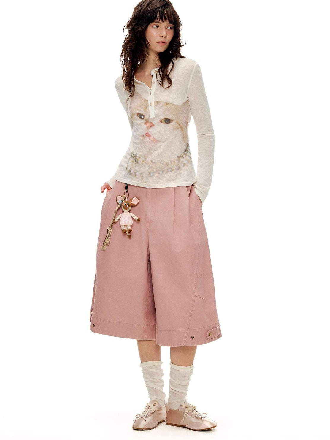 OuttheBlue Cartoon Print Fitted Waist Lightweight Knit Women&