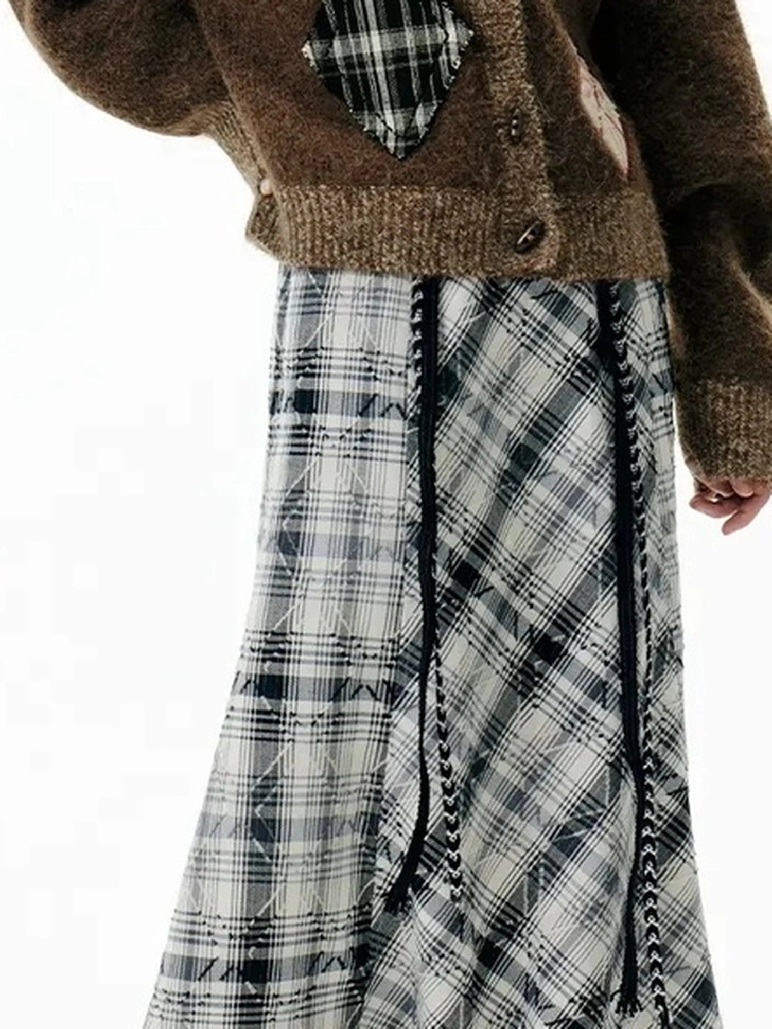 OuttheBlue Cat Cafe Diamond Patchwork High Neck Knit Cardigan