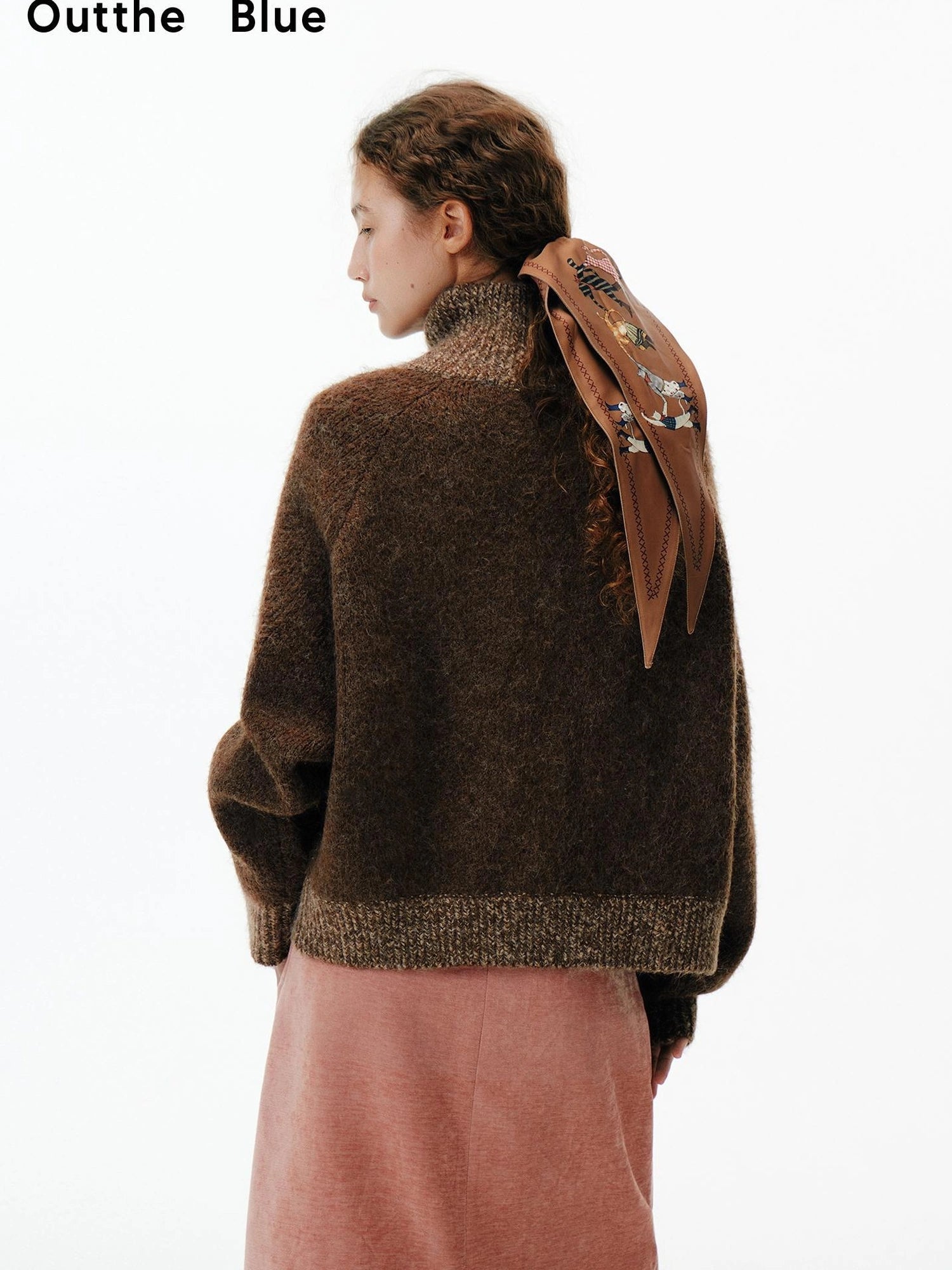 OuttheBlue Cat Cafe Diamond Patchwork High Neck Knit Cardigan