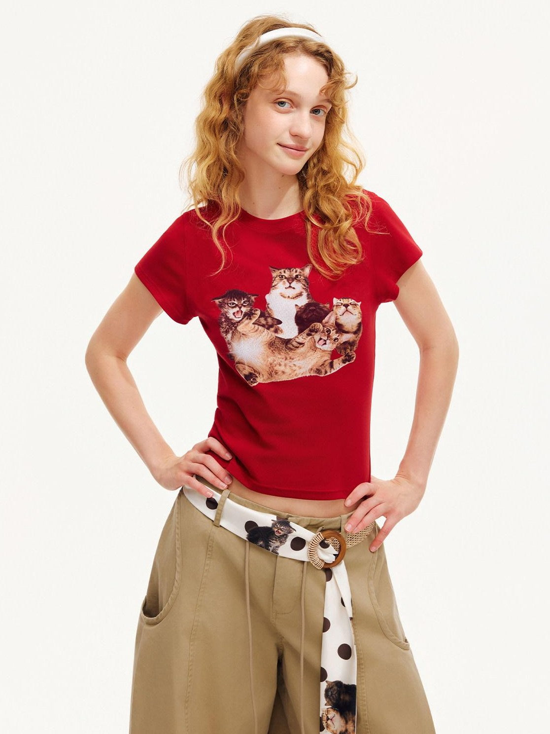 OuttheBlue Cat Party Printed Slim Fit Women&