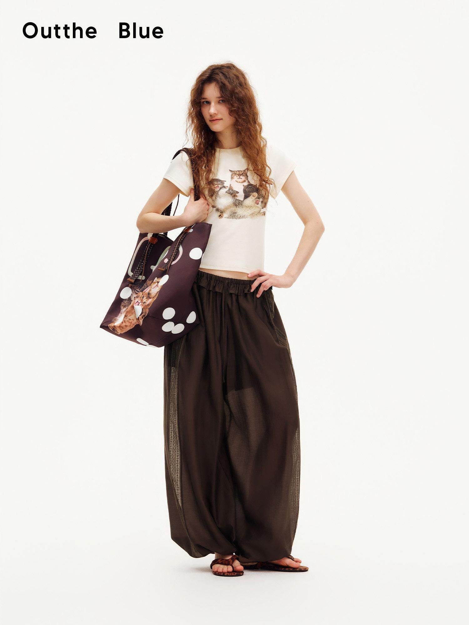 OuttheBlue Cat Party Printed Slim Fit Women&