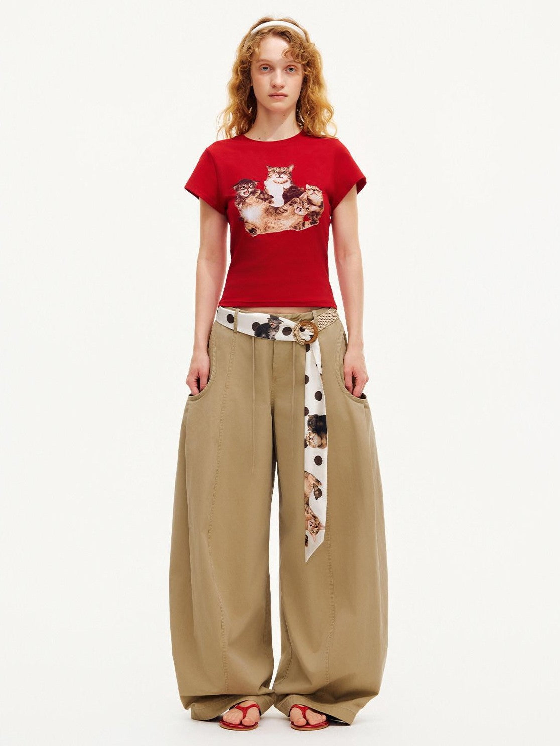OuttheBlue Cat Party Printed Slim Fit Women&