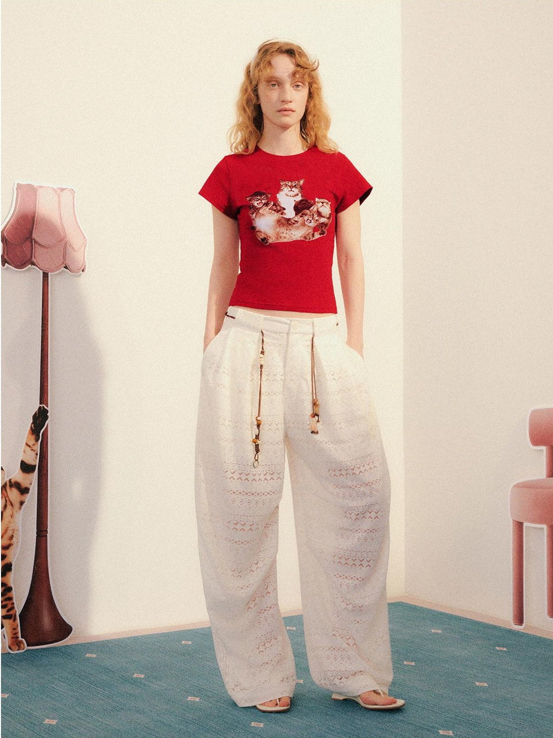 OuttheBlue Cat Party Printed Slim Fit Women&