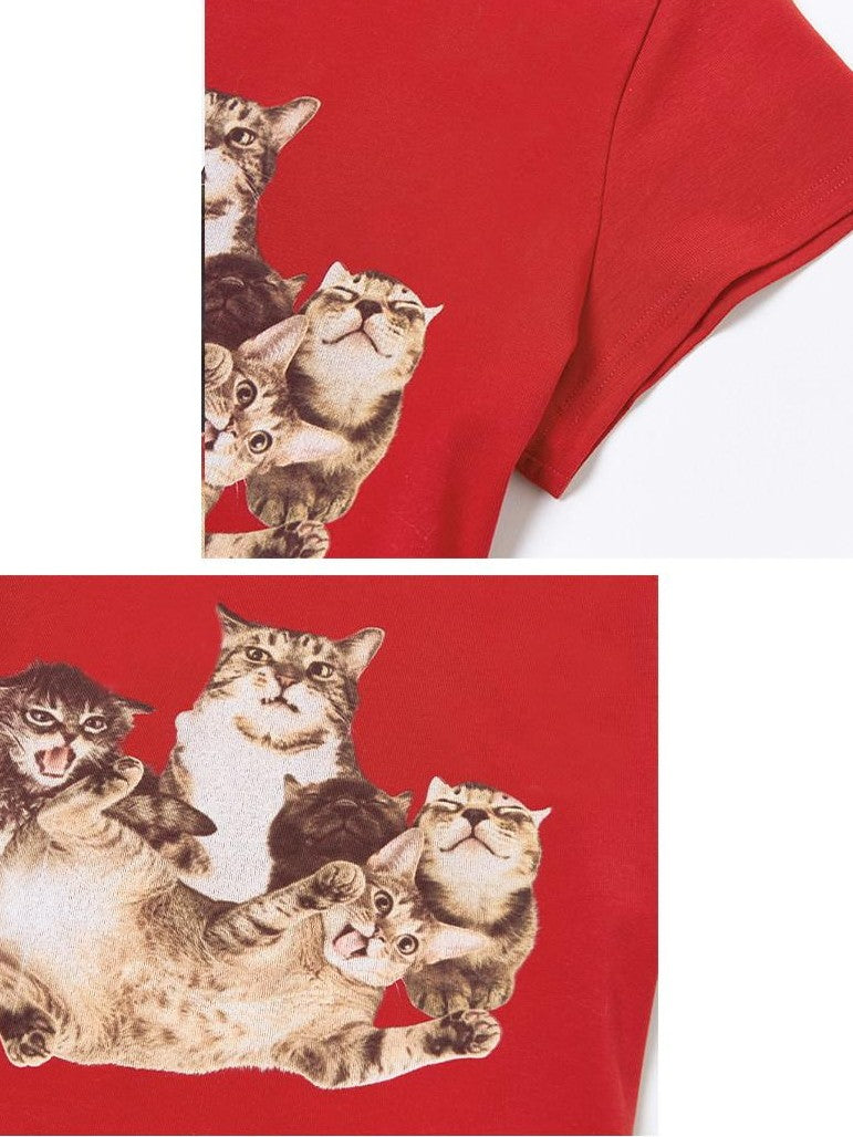 OuttheBlue Cat Party Printed Slim Fit Women&