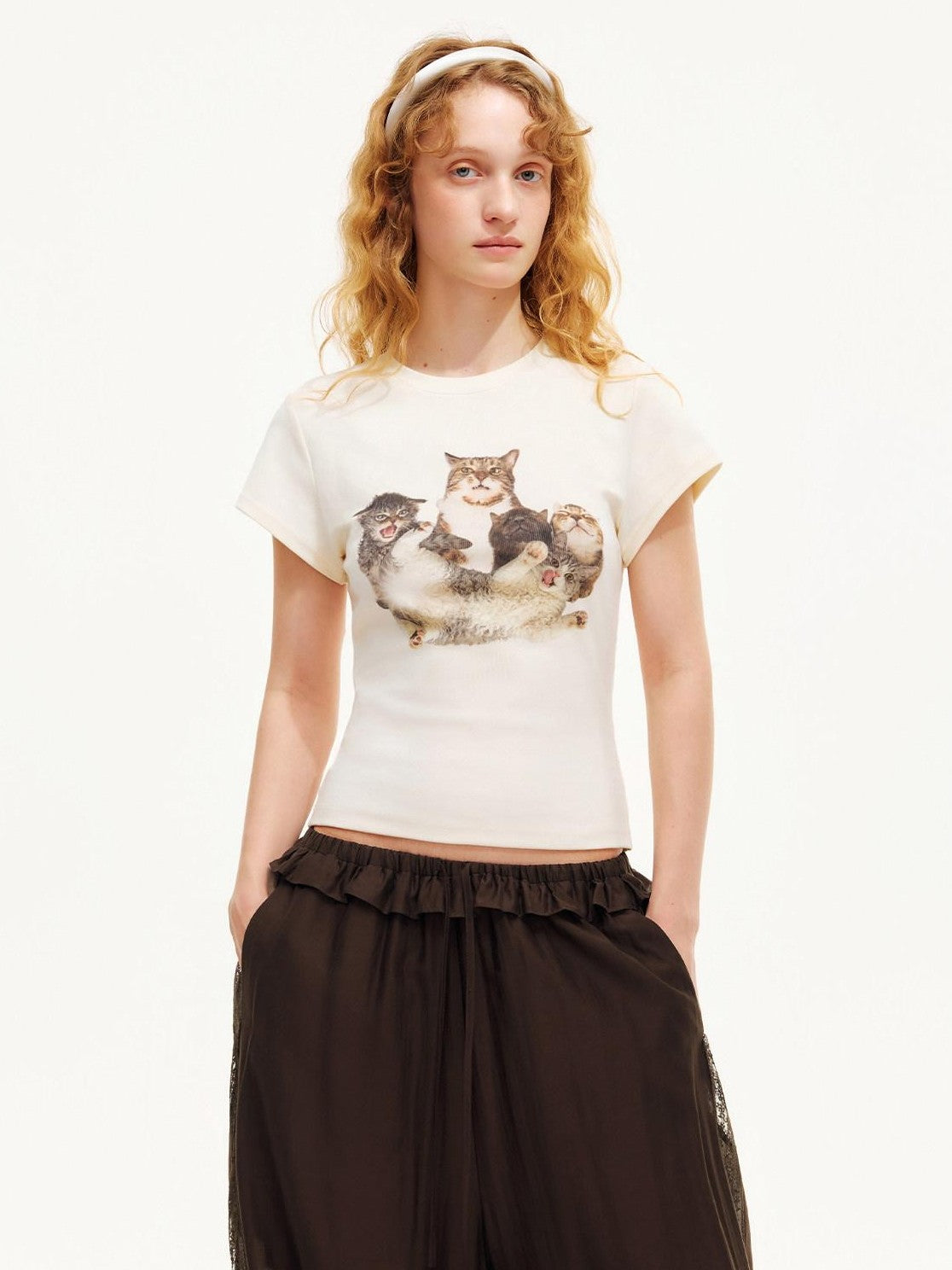 OuttheBlue Cat Party Printed Slim Fit Women&
