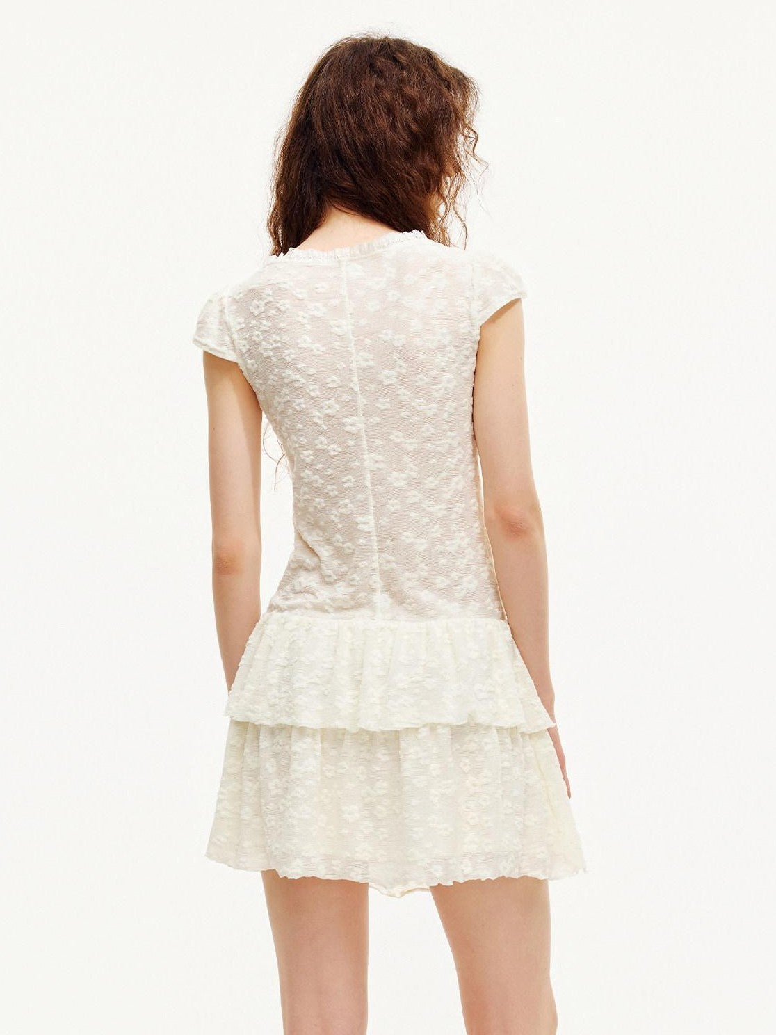 OuttheBlue Cat Print Lace Pleated Double Layer Women&