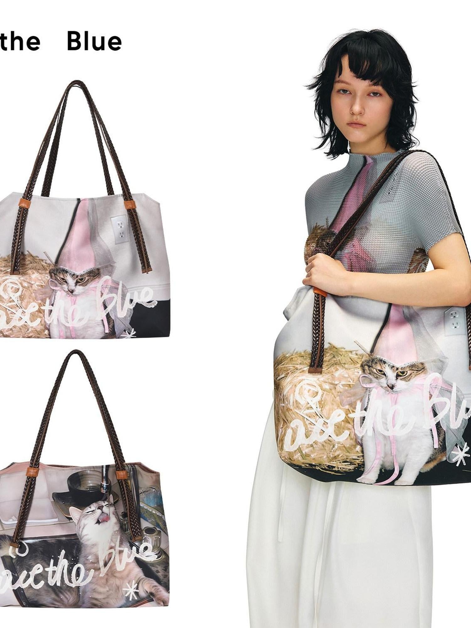 OuttheBlue Cat Print Ruffle A Line Women&