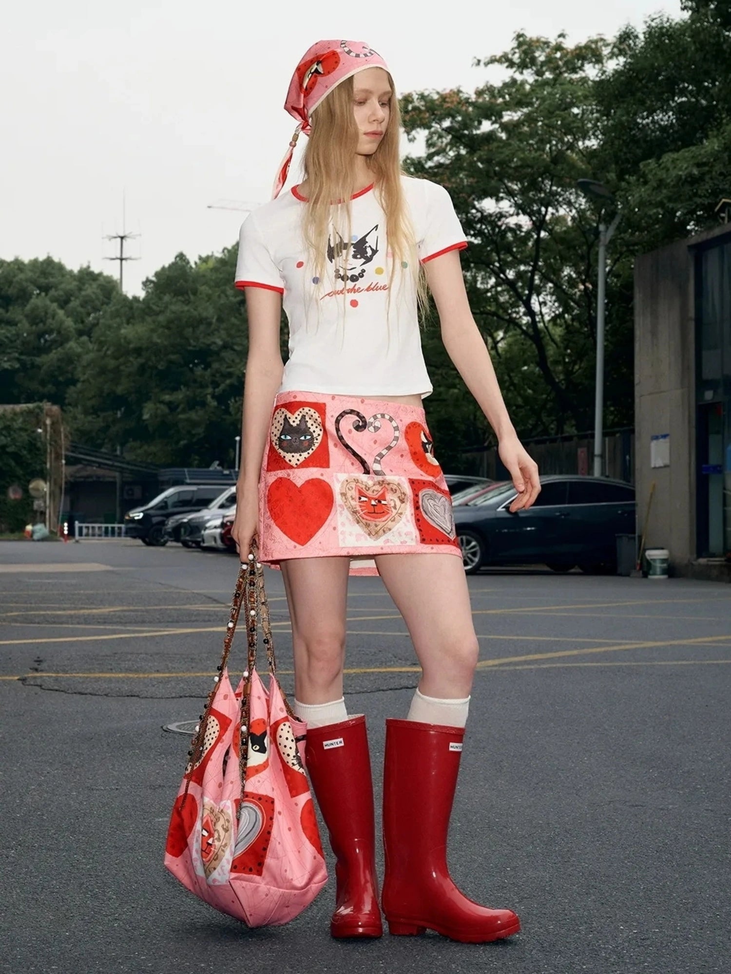 OuttheBlue Catwalk Hearts Beads Tote