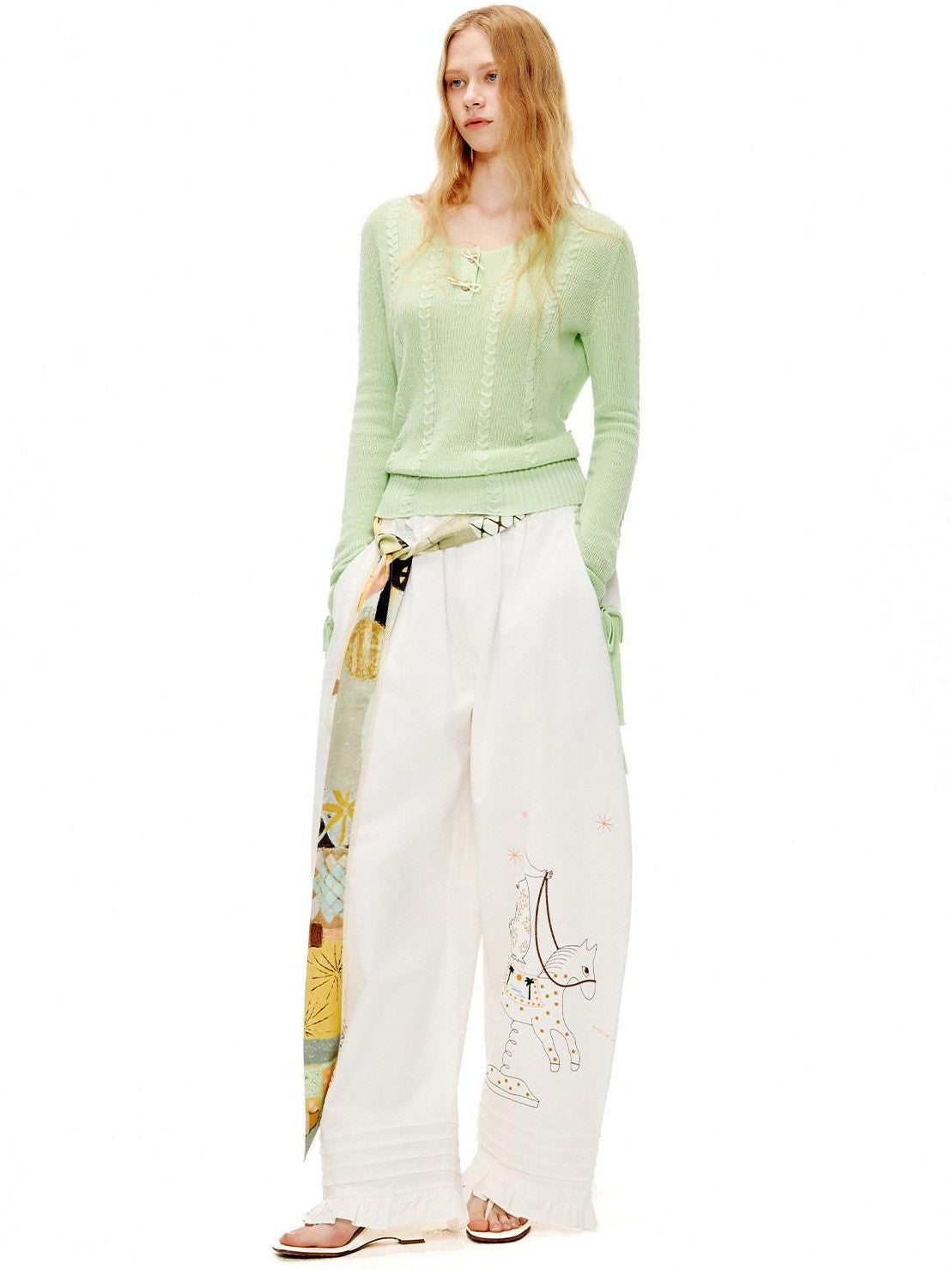 OuttheBlue Circus Character Embroidered Ruffle Curved Cut Relaxed Women&