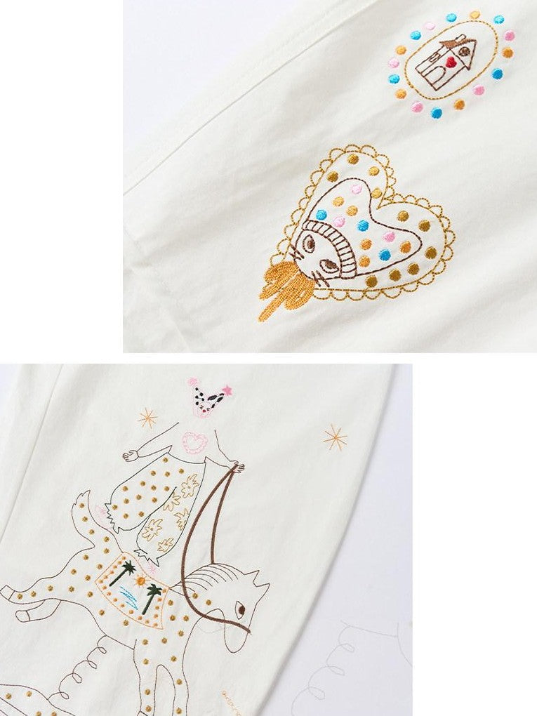 OuttheBlue Circus Character Embroidered Ruffle Curved Cut Relaxed Women&
