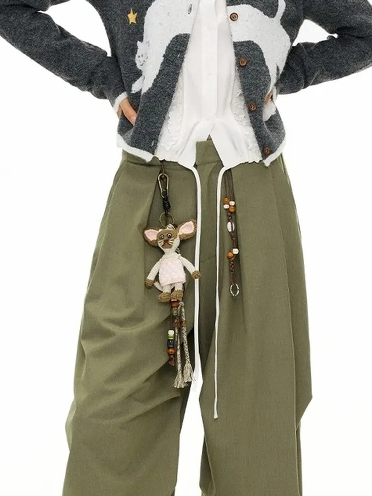 OuttheBlue Cloud Embroidery Wool Blend Cardigan V-neck Long Sleeve T-shirt