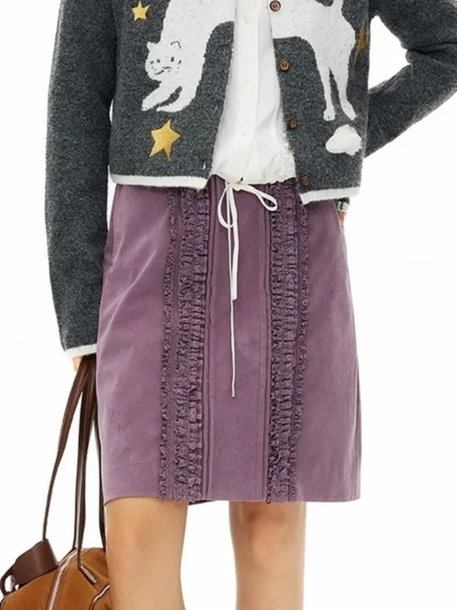 OuttheBlue Cloud Embroidery Wool Blend Cardigan V-neck Long Sleeve T-shirt