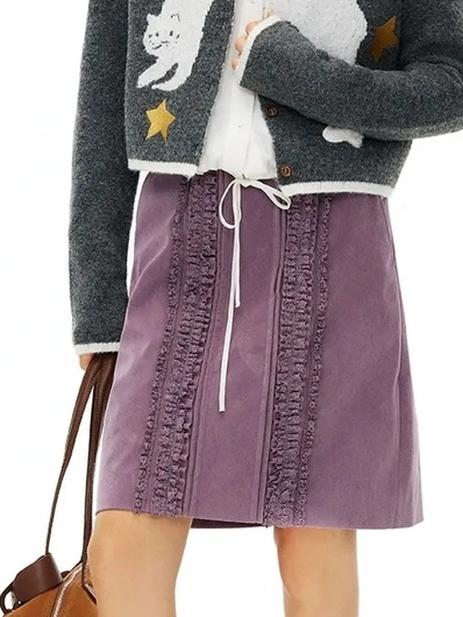 OuttheBlue Cloud Embroidery Wool Blend Cardigan V-neck Long Sleeve T-shirt