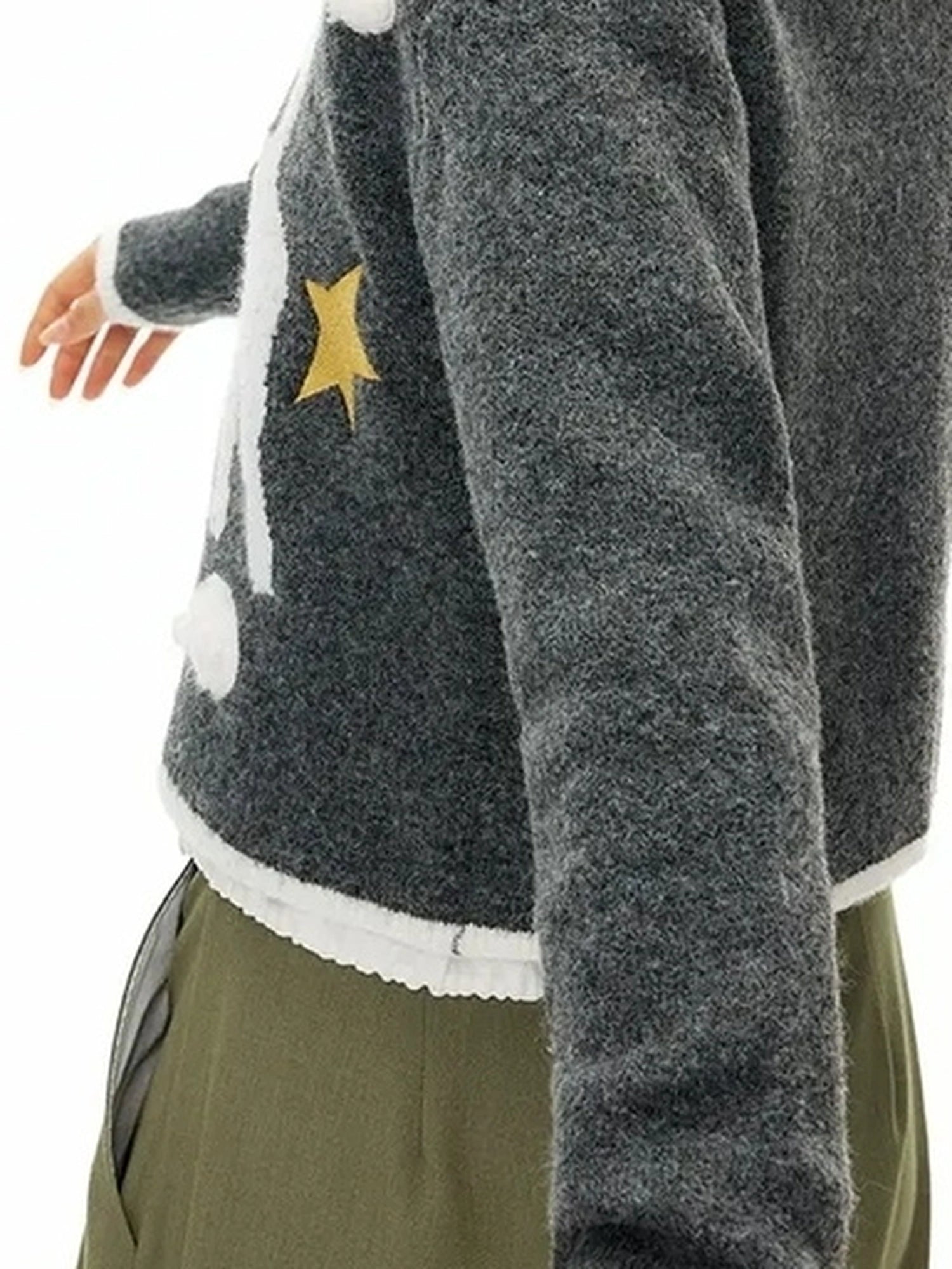 OuttheBlue Cloud Embroidery Wool Blend Cardigan V-neck Long Sleeve T-shirt