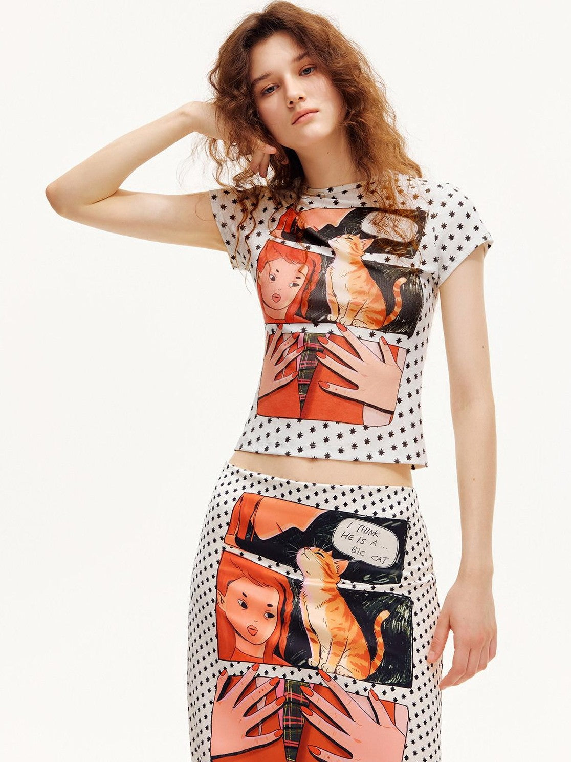 OuttheBlue Comic Star Polka Dot Printed Slim Fit Women&
