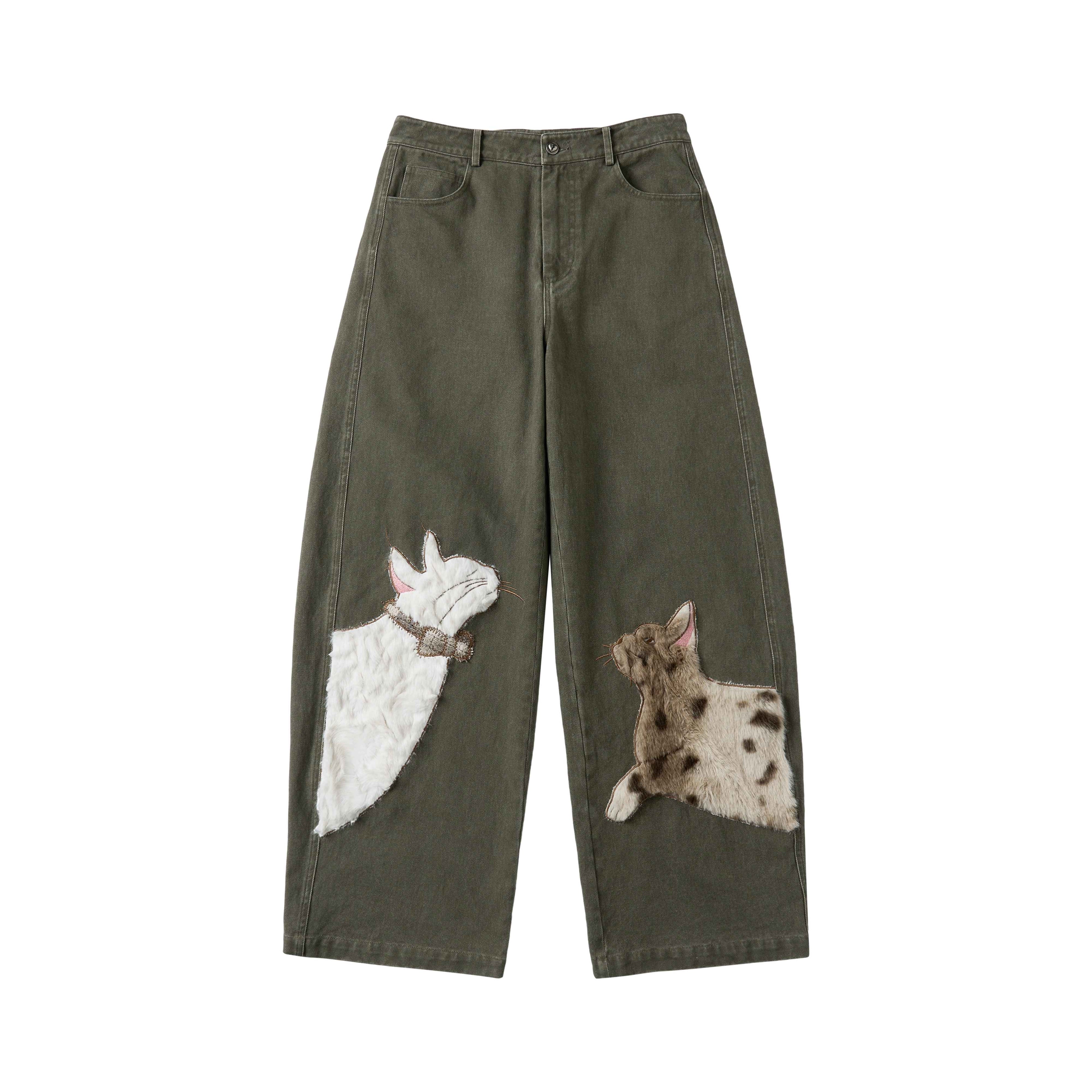 OuttheBlue_Cotton_Animal_Print_Applique_Casual_Curved_Leg_Natural_Waist_Green_Women_Pants_MISSTT